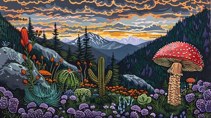 Mushroom plateau abstract illustration poster background