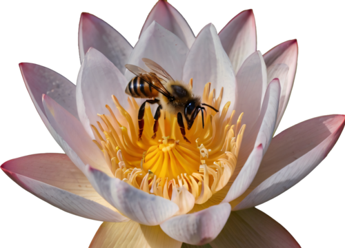 bee and lotus isolated