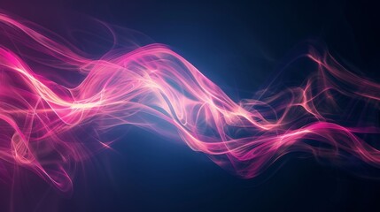 Fototapeta premium Abstract wave flowing light patterns against a dark background. The lights predominantly appear in shades of pink and white, creating an ethereal and mesmerizing visual effect.