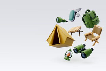 Collection of camping 3d icon travel and picnic adventure concept