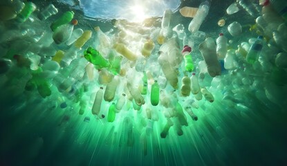 Underwater Plastic Invasion: The Silent Threat, suitable for environmental campaigns, educational content, or news articles focusing on the impact of plastic pollution