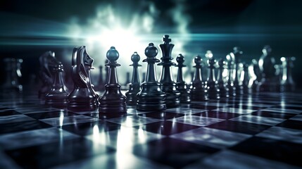 Close-up chessboard in a room filled with sunlight