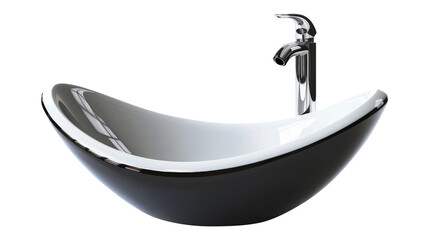 Black bathroom vessel sink with faucet  isolated on transparent background Remove png, Clipping Path, pen tool