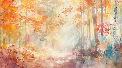 Obraz premium Gentle watercolor of a forest at twilight, the fading light casting soft shadows and highlighting the peaceful ambiance of the natural setting