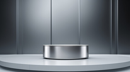 A silver metal bowl is placed on a stage