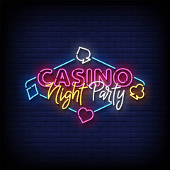 casino night party neon Sign on brick wall background vector