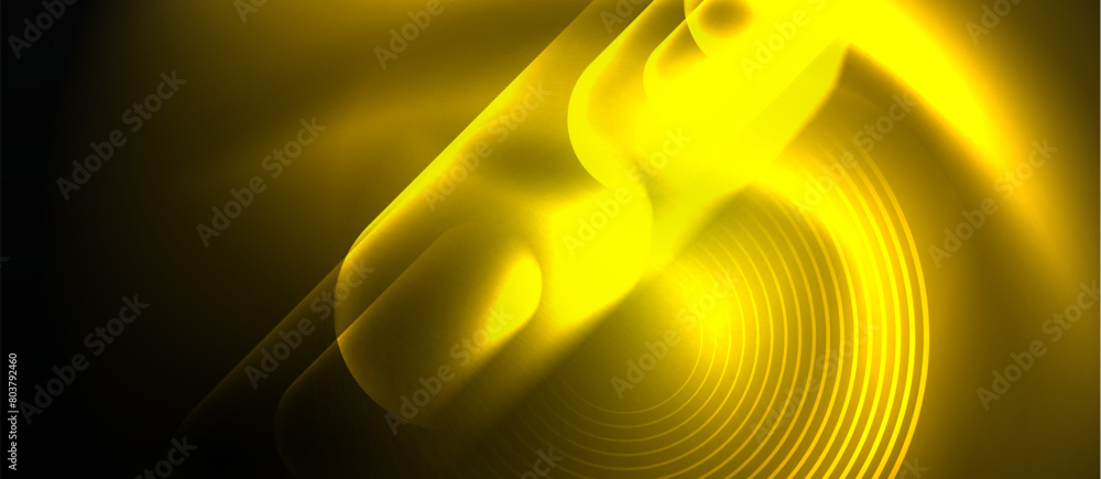 Poster A vibrant yellow wave flows through the darkness, set against a black backdrop. The movement resembles a blooming flower in liquid form, creating a mesmerizing macro photography pattern