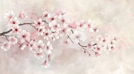 Soft watercolor depicting a gentle spray of cherry blossoms, the subtle pinks and whites conveying a sense of peace and new beginnings