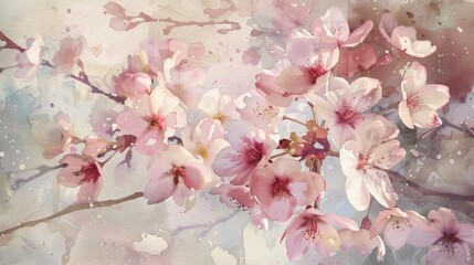 Soft watercolor depicting a gentle spray of cherry blossoms, the subtle pinks and whites conveying a sense of peace and new beginnings