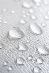 Water droplets on white leather, texture pattern for background 