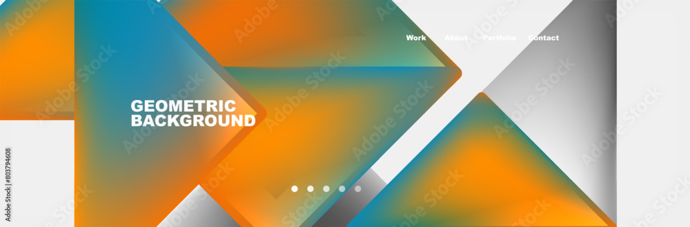 Poster Vibrant geometric background featuring azure and amber triangles on a white canvas. The colorfulness of orange and blue create an artistic pattern with rectangles
