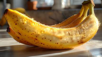 a banana sits on a table