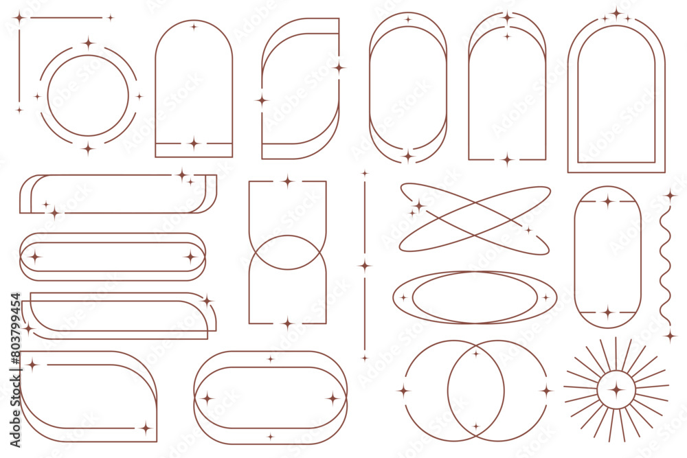 Aufkleber outline frames with stars. aesthetic border elements. minimal graphic arch shapes. y2k modern simple