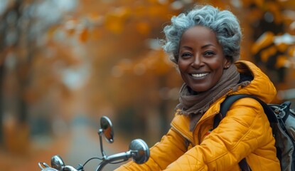 Joyful African American Woman Cycling in the Park - 4K HD Wallpaper