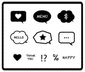 speech bubble black　symbols  吹き出し　セット　黒　手描き　クレヨン　チョーク