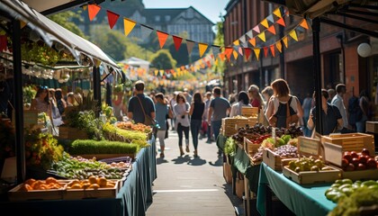 a photo of a food market on a sunny bank holiday weekend