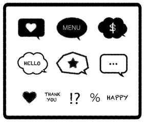 speech bubble black　symbols  吹き出し　セット　黒　手描き　クレヨン　チョーク