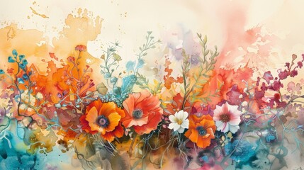 Watercolor portrait of a fantasy floral arrangement, whimsical colors and dreamy backdrop inspiring feelings of wonder and positivity