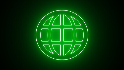 Green neon pictogram for a webpage. World web icon, www earth globe icons .com, internet symbol for your logo, app, or website design. Contact icons on a website