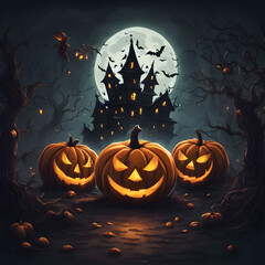 halloween background with pumpkin and bats