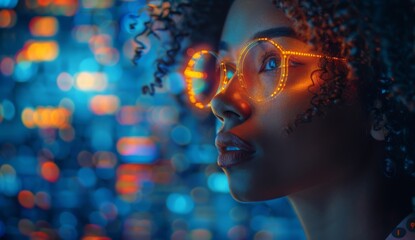 Confident African American Woman IT Expert Analyzing Data with AR Technology - 4K HD Wallpaper