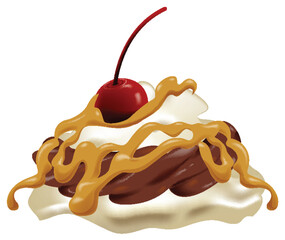 Vector illustration of a chocolate sundae with cherry.
