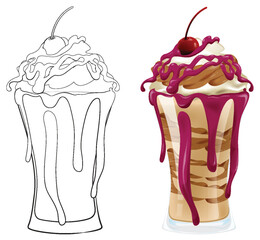 Vector illustration of a colorful sundae with cherry.