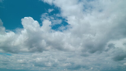 Formation Cloud Sky Scape. Different Cloud Types And Layers Cover Blue Sky. White Different Layers...