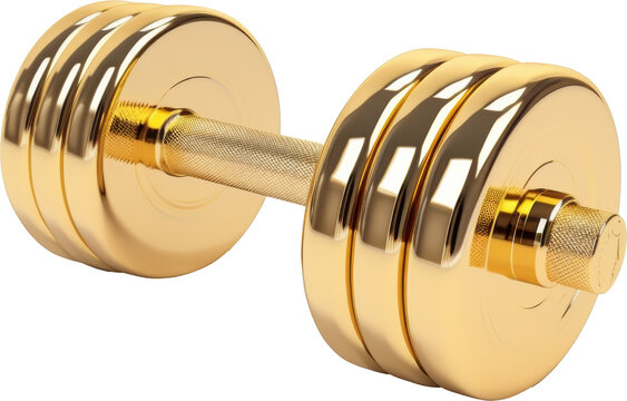 golden dumbbell isolated on white or transparent background,transparency 
