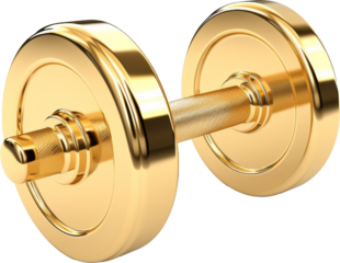 golden dumbbell isolated on white or transparent background,transparency 