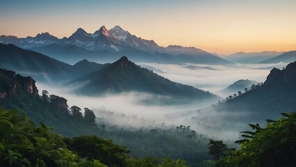Misty Mountains Dawn's Tranquil Embrace 