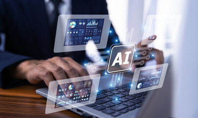 Businessman using AI Artificial intelligent management business and business plan development.