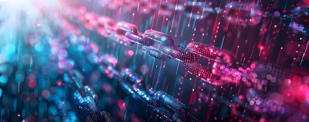 Obraz premium 3D Visualization of Blockchain Technology Concept in Blue and Purple Hues