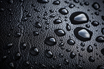 Water droplets on black leather, texture pattern for background 