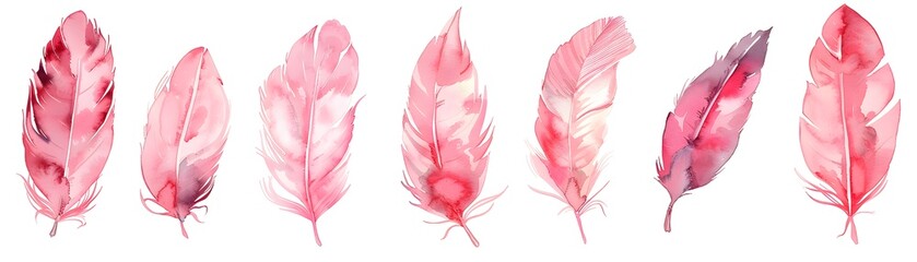 Hand-Painted Watercolor Pink Feathers