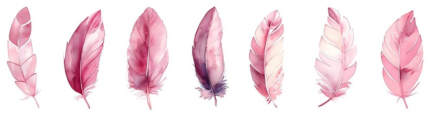 Hand-Painted Watercolor Pink Feathers