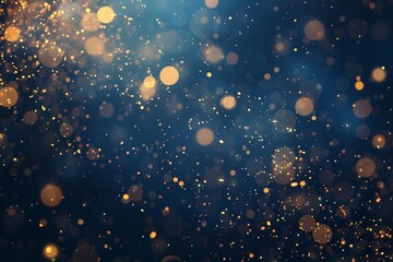 Abstract background featuring a gold particle and dark blue hue. Generative Ai