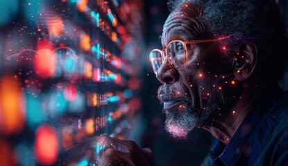 Confident African American Male IT Expert Analyzing Data with AR Technology - 4K HD Wallpaper