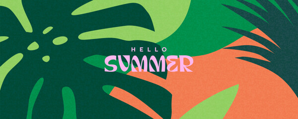 Summer horizontal background with bright abstract tropical leaves. Modern art minimalist style design template for sales, horizontal poster, header, cover, social media, fashion ads © Tanya Shulga