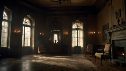 Fototapeta premium In a remote mansion shrouded in secrets, a detective races against time to unravel a web of deception before the next victim falls ai_generated