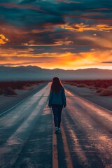 Lone Wanderer on a Deserted Highway at Twilight