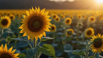 beauty view sunflower field with sun shine background