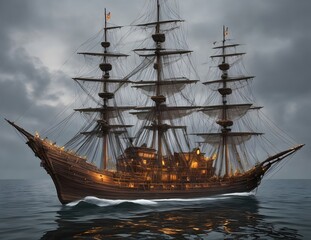 Obraz premium pirate ship traveling in the sea