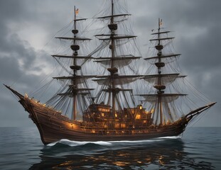 pirate ship traveling in the  sea