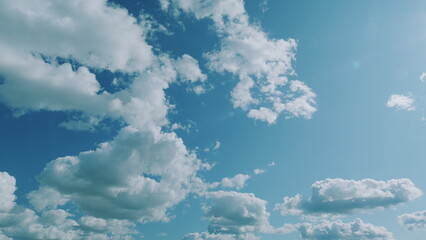 Puffy Fluffy Colored Clouds. Summer Blue Sky. Beautiful Nature Rainy Clouds At Day Time.