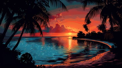 seaside sunset illustration poster background