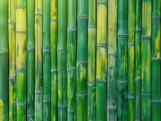 Closeup green bamboo fence as background