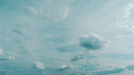 Landscape White Clouds Moving In Opposite Direction. White Clouds Nature. Heavenly Sky With Fresh...