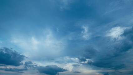 Light Cloudscape. Nature Landscape. Summer Blue Sky. Nature Weather Blue Sky With Clouds Moving In Opposite Direction.