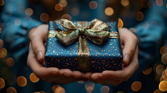 Beautifully Wrapped Gift with Celestial Theme and Golden Stardust